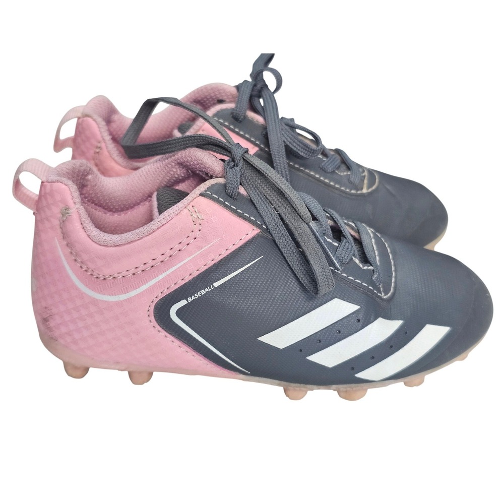 Adidas Kids Baseball Cleats Grey Pink Size 10K ABBC21 Molded Studs Shoes